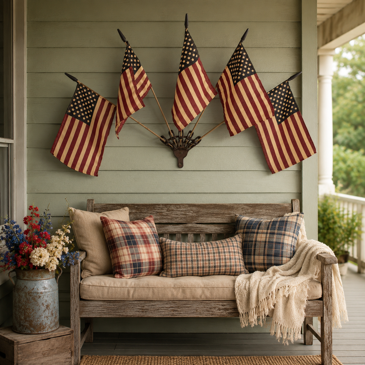 ⏳50% OFF🇺🇸 Rustic Cast Iron 5 Tea-Stained American Flag Wall Display✨