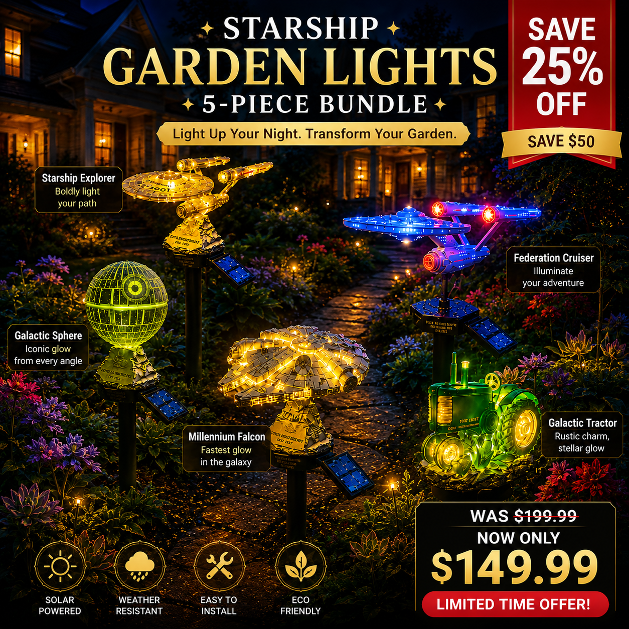 🔥 TODAY 52% OFF🌌Turn Your Backyard Into a Sci-Fi Wonderland — 🌠Sci-Fi Starship Solar Garden Light