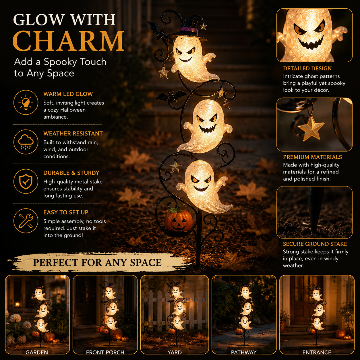 👻🎃 Solar Halloween Little Ghost Garden Stake Light – Glowing Outdoor Halloween Garden Décor