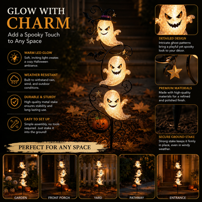 👻🎃 Solar Halloween Little Ghost Garden Stake Light – Glowing Outdoor Halloween Garden Décor