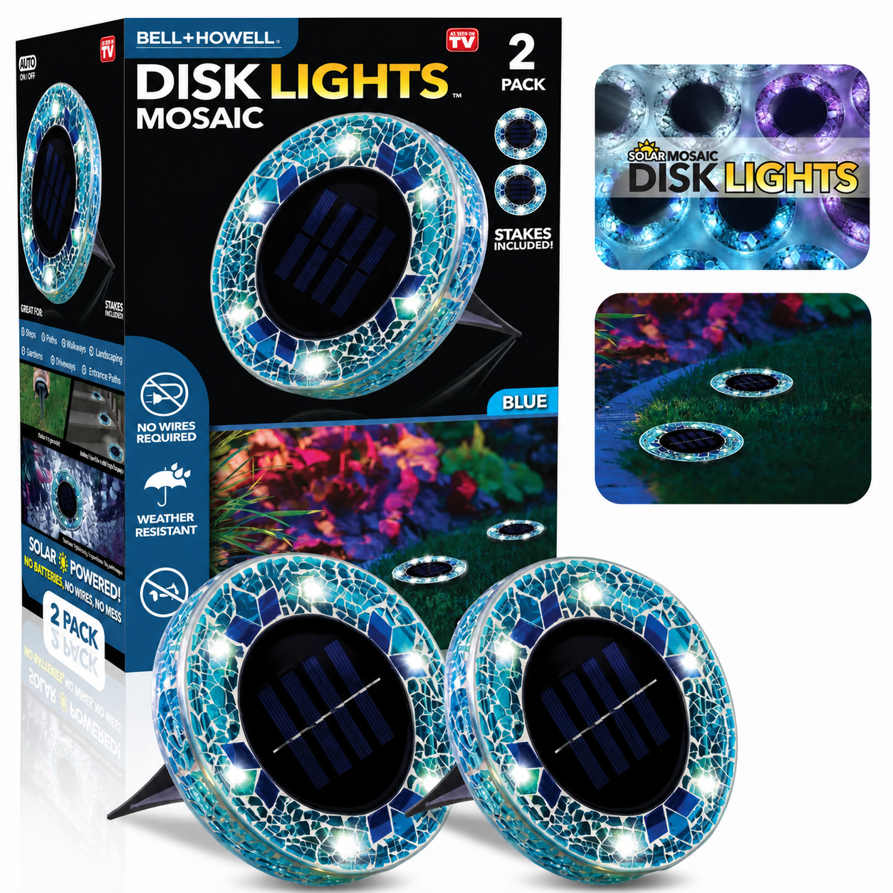4/8 Pack solar outdoor Mosaic Disk Lights, Waterproof Decorative Pathway LED Light