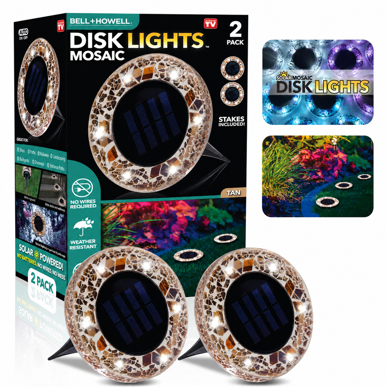 4/8 Pack solar outdoor Mosaic Disk Lights, Waterproof Decorative Pathway LED Light