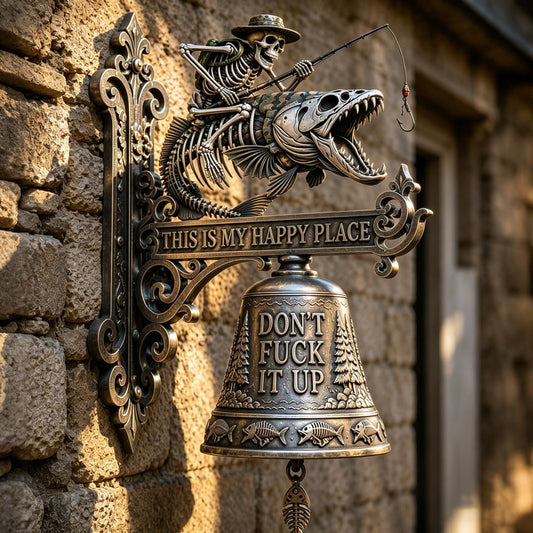 🎣 XL Upgraded Metal Skeleton Fisherman Wall Bell – The Ultimate Outdoor Conversation Piece