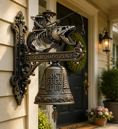 🎣 XL Upgraded Metal Skeleton Fisherman Wall Bell – The Ultimate Outdoor Conversation Piece
