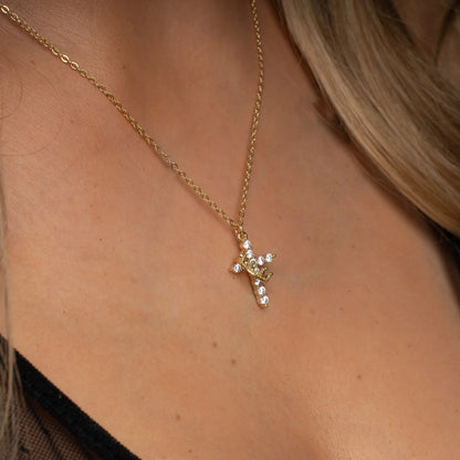 ✨Crown Cross Necklace | Dainty Crystal Cross Pendant
