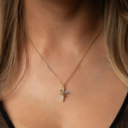 ✨Crown Cross Necklace | Dainty Crystal Cross Pendant