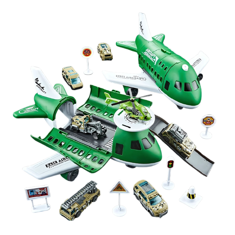 Kids Aircraft Playset – 2-in-1 Opening Airplane Toy with Cars & Accessories