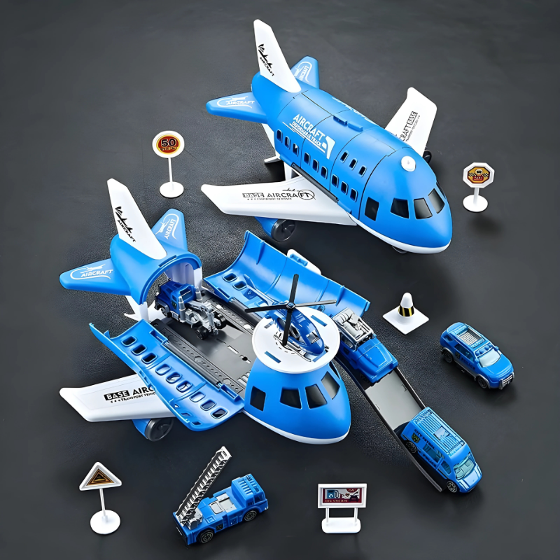 Kids Aircraft Playset – 2-in-1 Opening Airplane Toy with Cars & Accessories