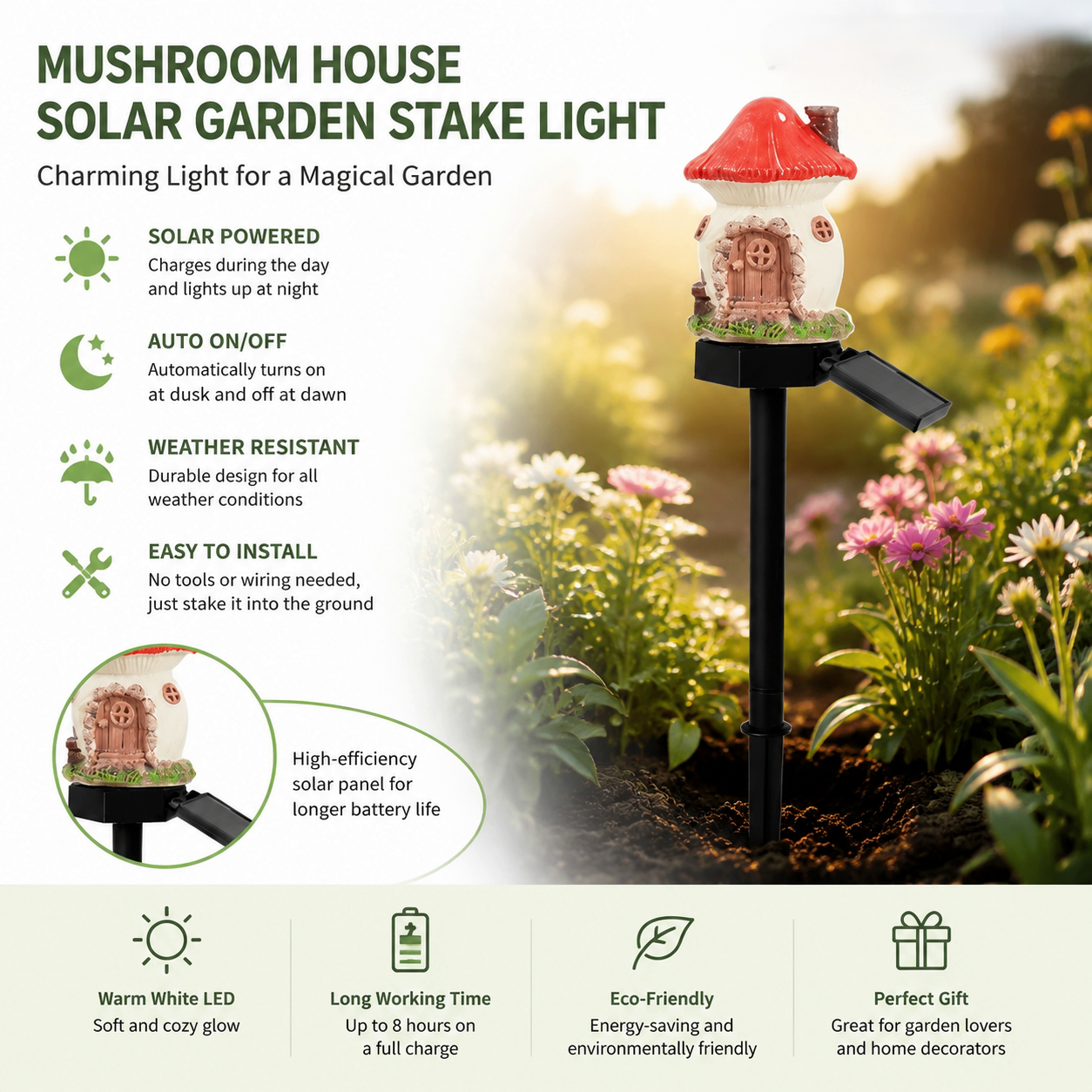 ✨Last Day: 47% OFF🔥Solar Fairy-Tale Mushroom Cottage Garden Light – Whimsical Warm Glow for Paths, Patios & Flower Beds 🍄🌙