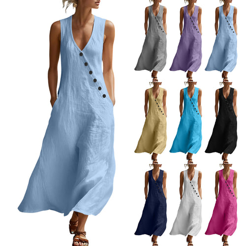 🌈New In 50% OFF🌟| Boho Linen Maxi Dress👗 - Perfect for Beach, Vacation & Brunch!