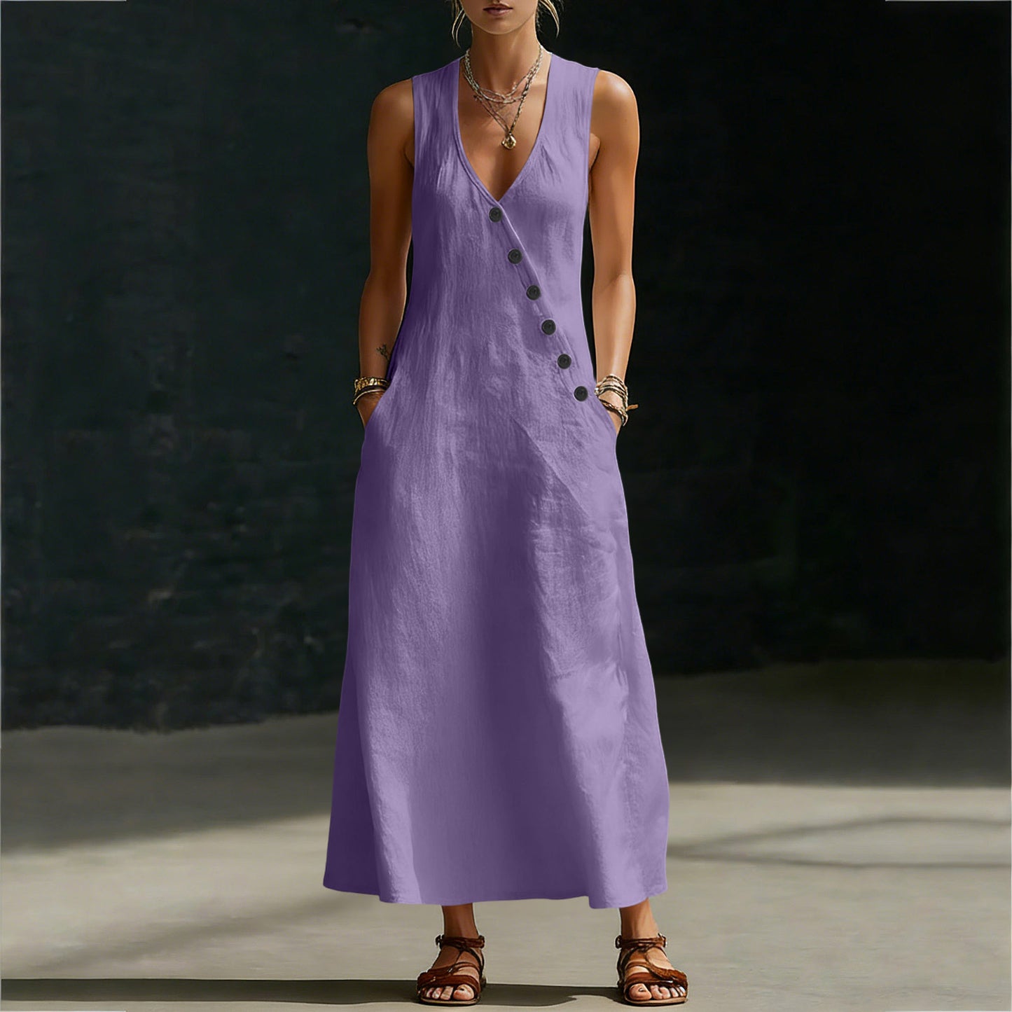 🌈New In 50% OFF🌟| Boho Linen Maxi Dress👗 - Perfect for Beach, Vacation & Brunch!