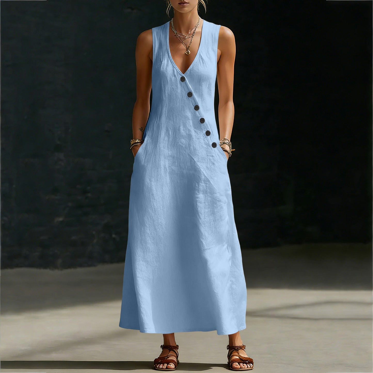 🌈New In 50% OFF🌟| Boho Linen Maxi Dress👗 - Perfect for Beach, Vacation & Brunch!