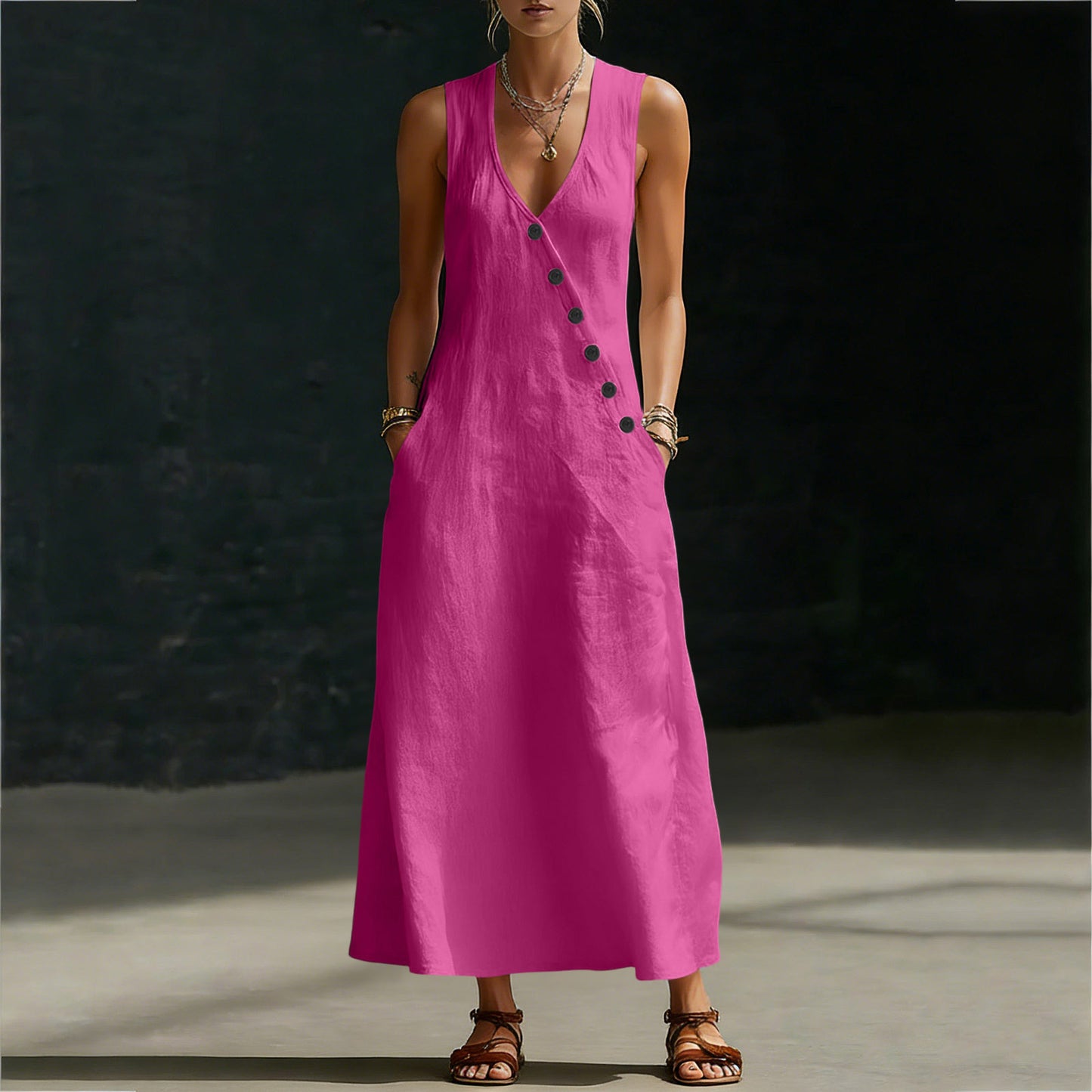 🌈New In 50% OFF🌟| Boho Linen Maxi Dress👗 - Perfect for Beach, Vacation & Brunch!