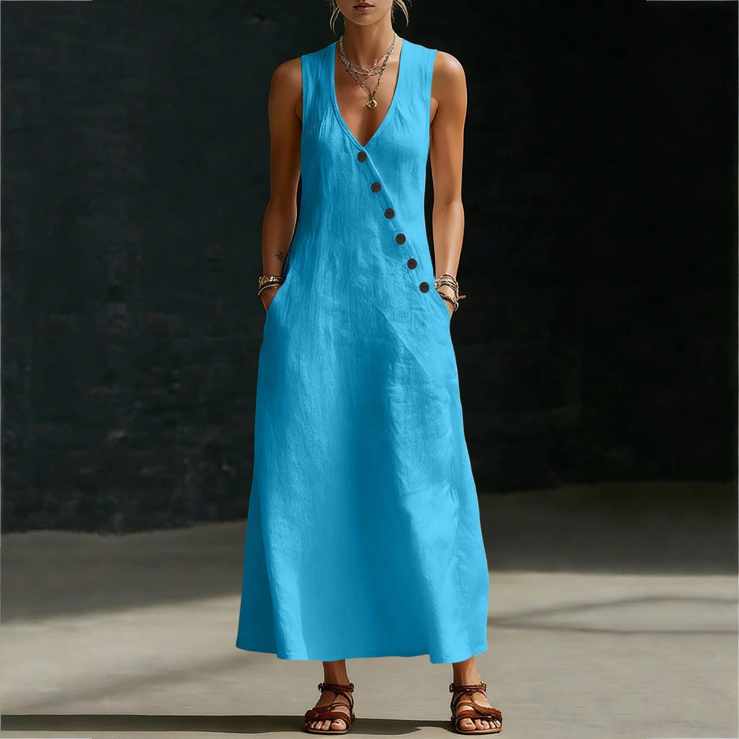 🌈New In 50% OFF🌟| Boho Linen Maxi Dress👗 - Perfect for Beach, Vacation & Brunch!