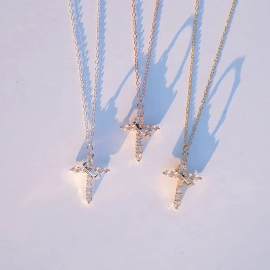 ✨Crown Cross Necklace | Dainty Crystal Cross Pendant