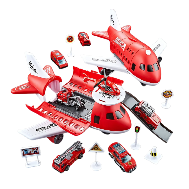 Kids Aircraft Playset – 2-in-1 Opening Airplane Toy with Cars & Accessories