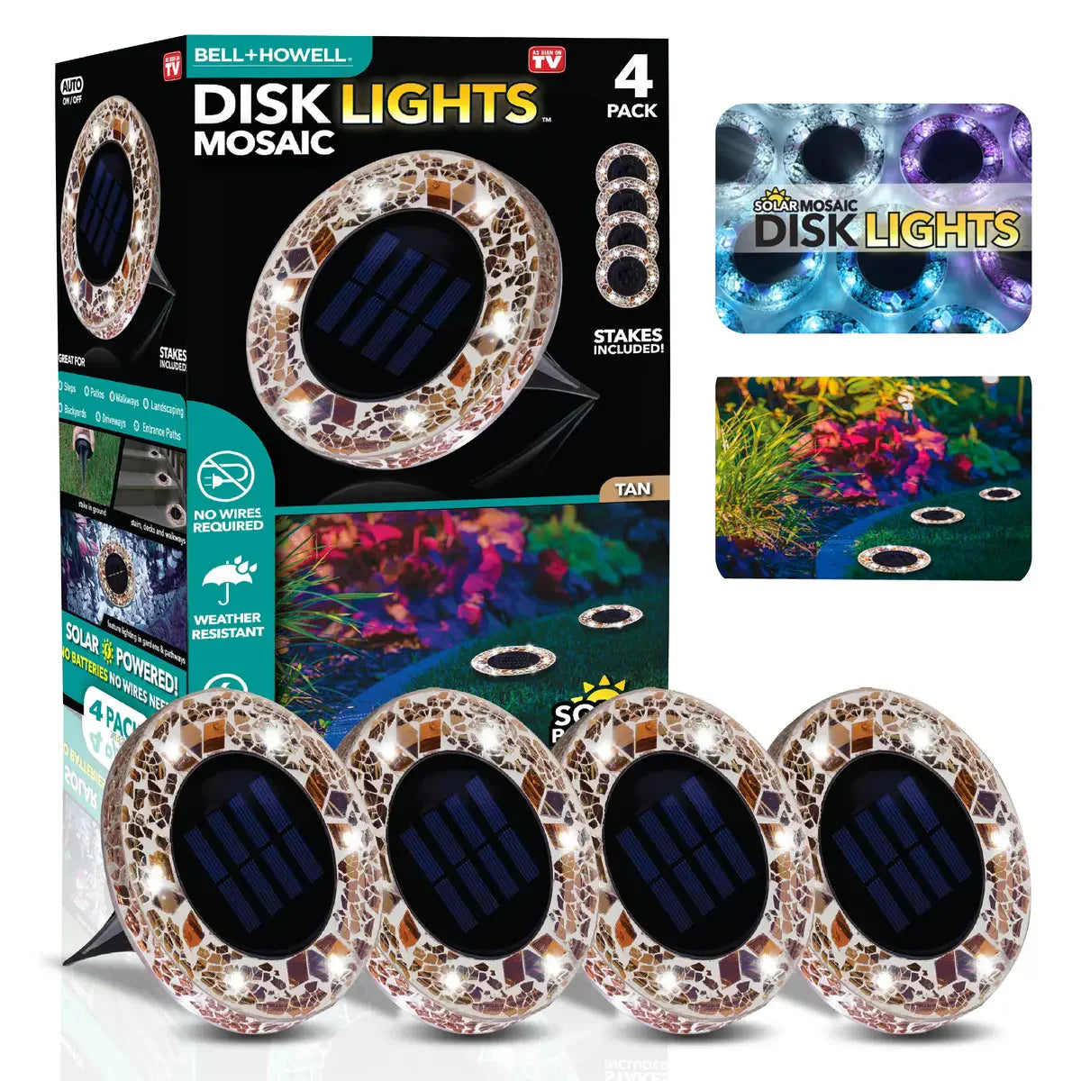 4/8 Pack solar outdoor Mosaic Disk Lights, Waterproof Decorative Pathway LED Light
