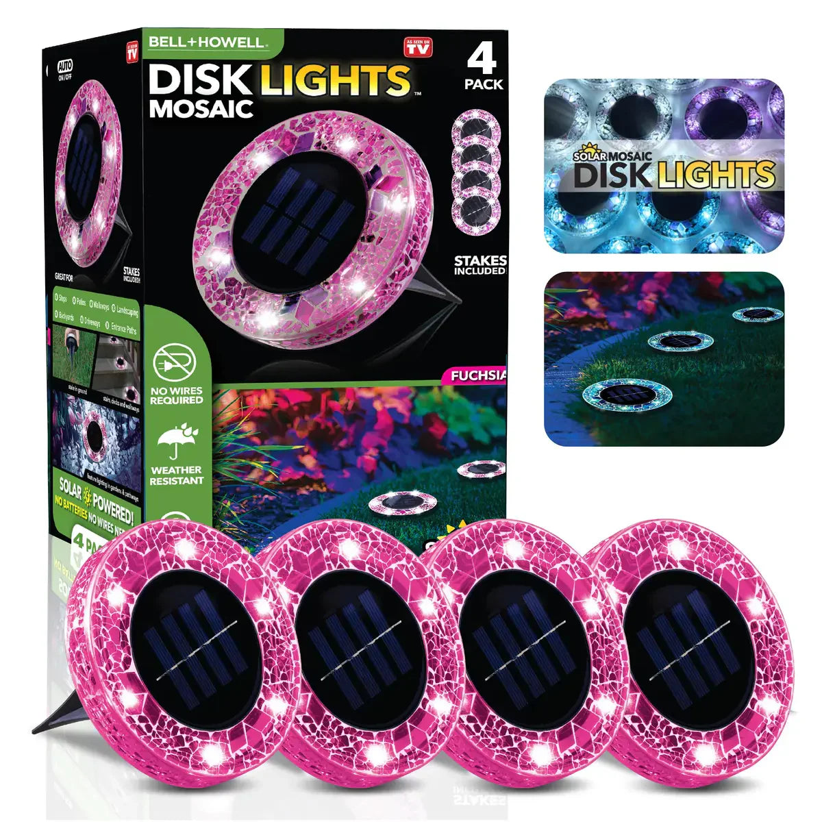 4/8 Pack solar outdoor Mosaic Disk Lights, Waterproof Decorative Pathway LED Light