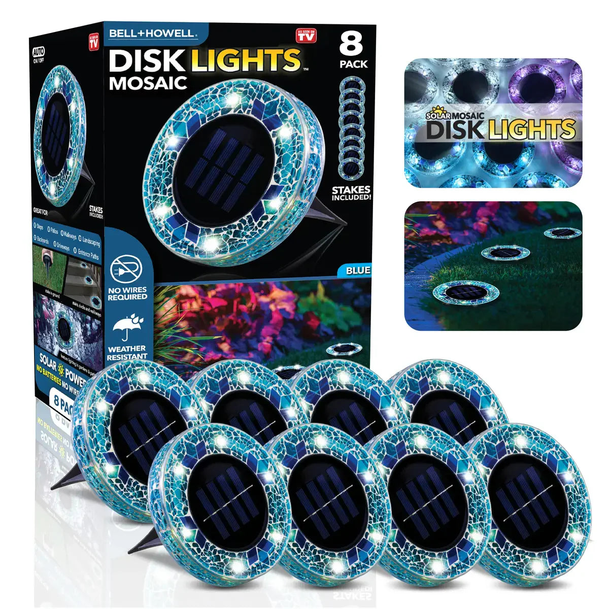 4/8 Pack solar outdoor Mosaic Disk Lights, Waterproof Decorative Pathway LED Light