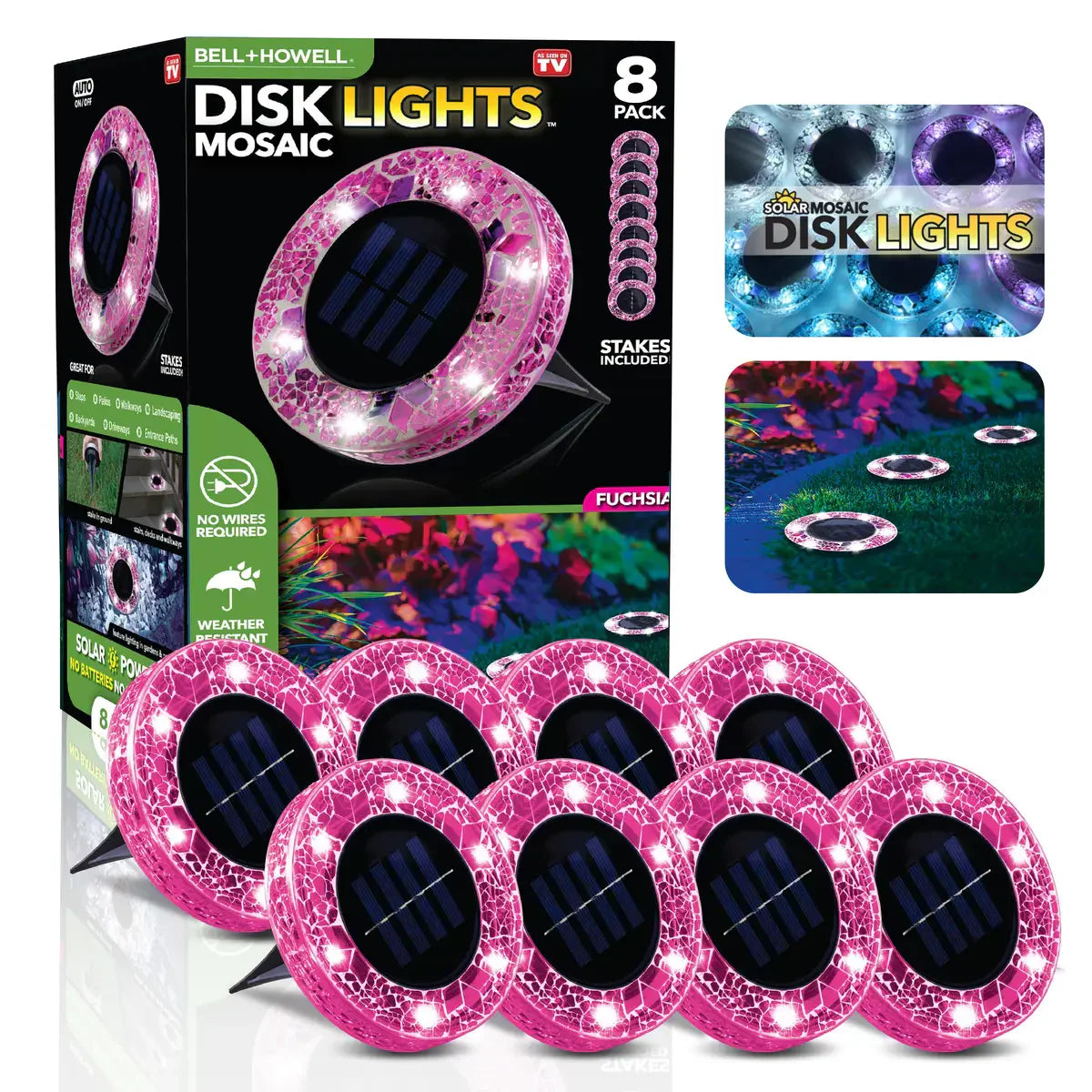4/8 Pack solar outdoor Mosaic Disk Lights, Waterproof Decorative Pathway LED Light