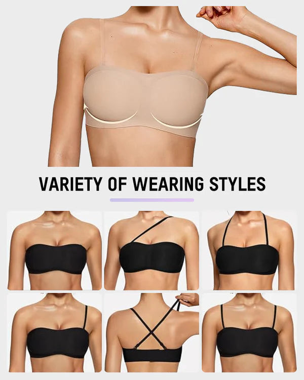💞Womens Strapless Bras Push Up Bandeau Bra Non Slip Wireless Supportive Padded Bras Seamless Comfortable Tube Jelly Bra