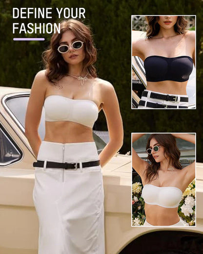 💞Womens Strapless Bras Push Up Bandeau Bra Non Slip Wireless Supportive Padded Bras Seamless Comfortable Tube Jelly Bra