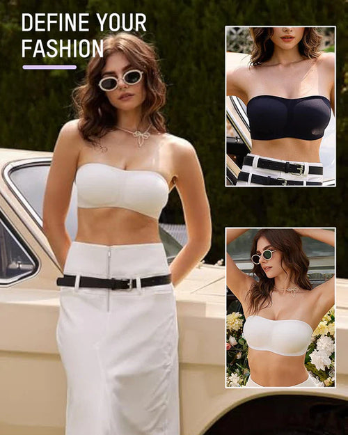💞Womens Strapless Bras Push Up Bandeau Bra Non Slip Wireless Supportive Padded Bras Seamless Comfortable Tube Jelly Bra