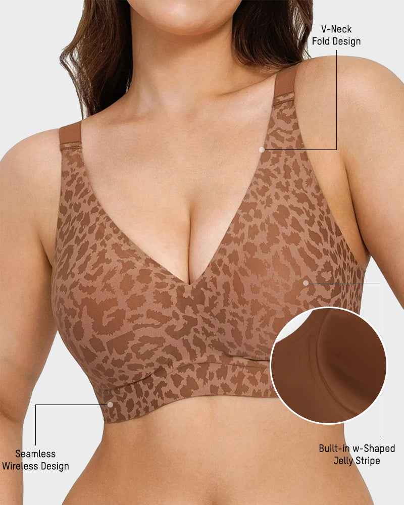 Wireless Leopard V-Neck Contour Bra