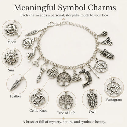 🌙 Vintage Witchy Charm Bracelet – Mystical Celestial Jewelry For Everyday Magic