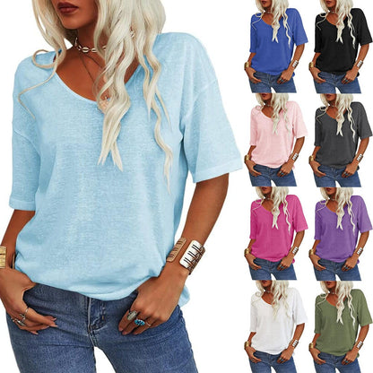 🔥Women's Solid Color V-Neck T-shirt [On Sale & Quick Ship!]