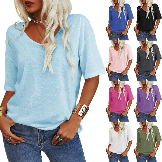 🔥Women's Solid Color V-Neck T-shirt [On Sale & Quick Ship!]