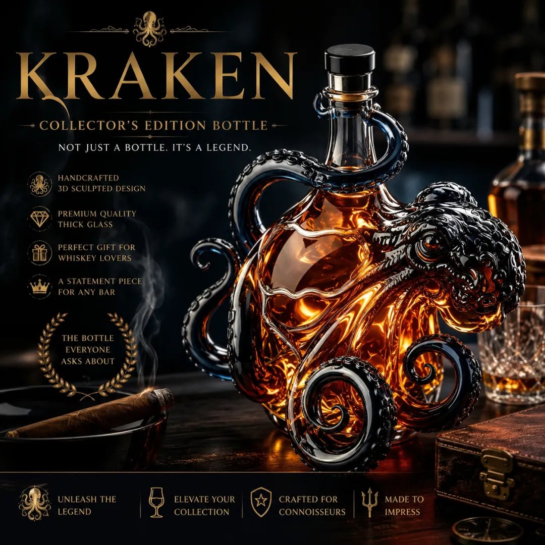 📦Limited Stock • Restock Takes Time⏰🐙3D Sculpted Octopus Collector's Edition Bottle🥃