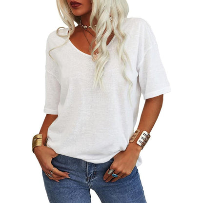 🔥Women's Solid Color V-Neck T-shirt [On Sale & Quick Ship!]