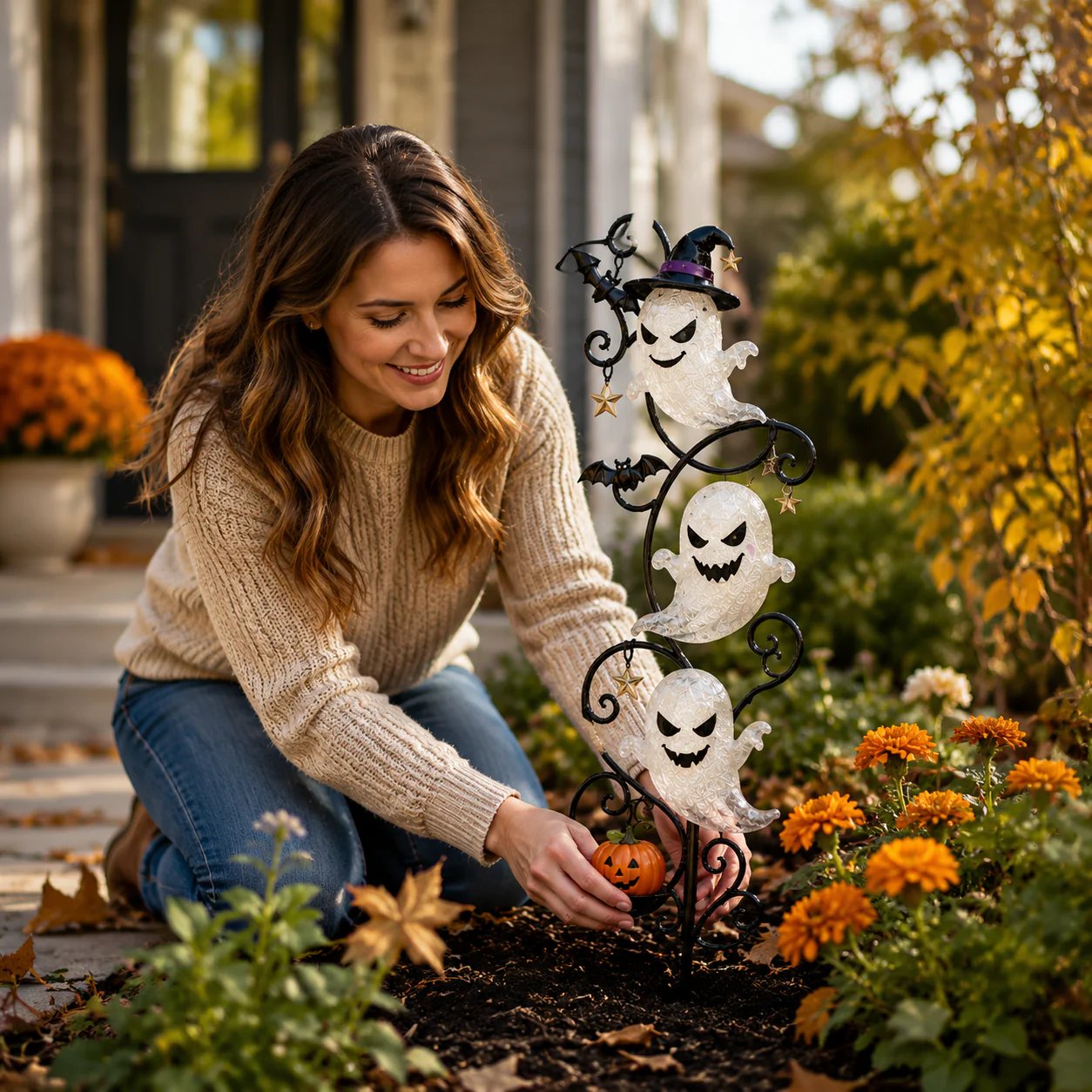 👻🎃 Solar Halloween Little Ghost Garden Stake Light – Glowing Outdoor Halloween Garden Décor