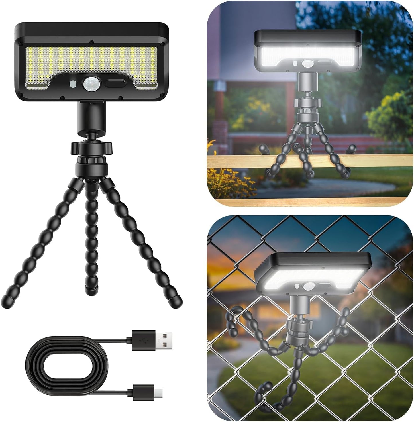 92 LED Solar Lights Outdoor with Motion Sensor, Octopus Stand, Adjustable Angle, USB & Solar Powered,IP65 Waterproof