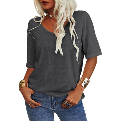 🔥Women's Solid Color V-Neck T-shirt [On Sale & Quick Ship!]