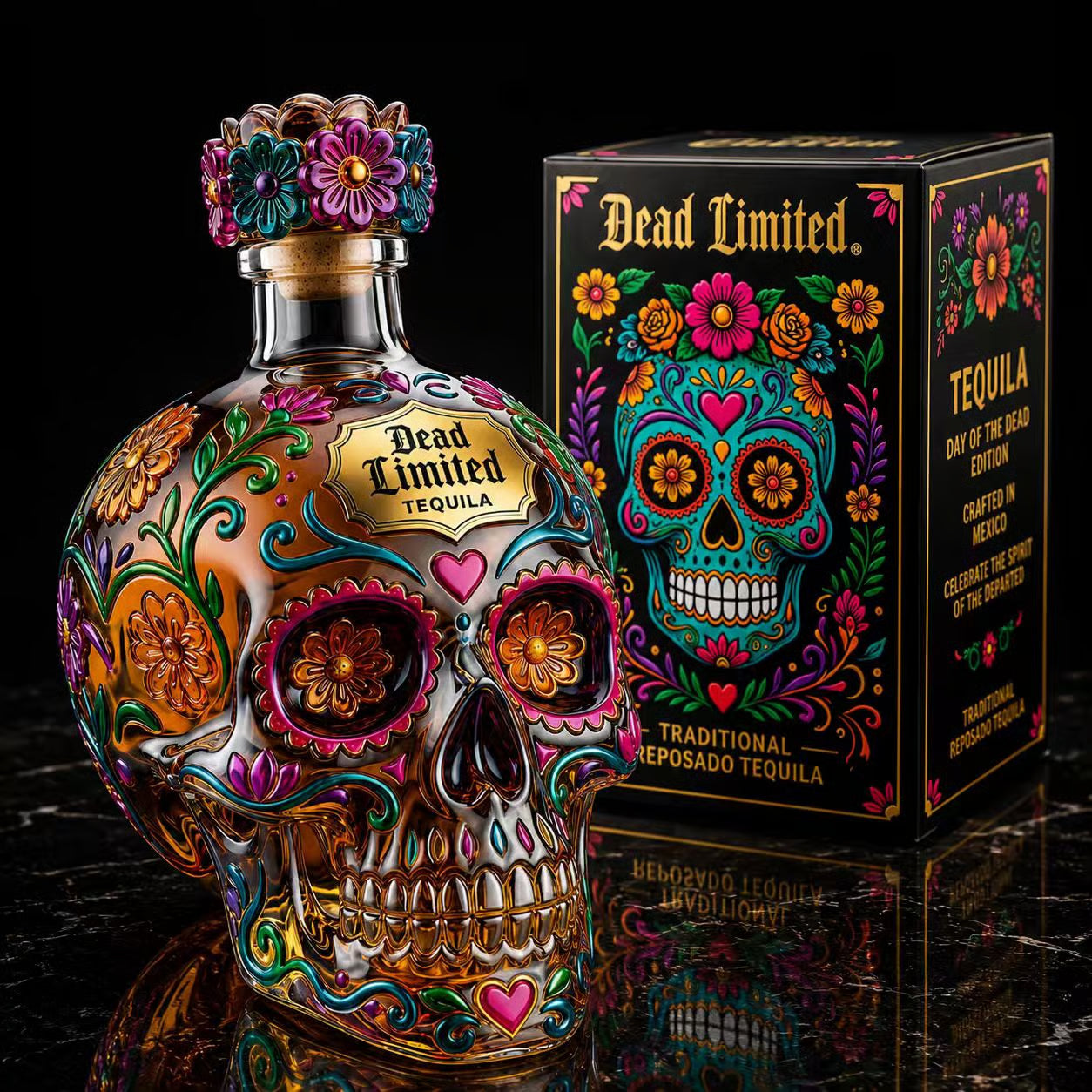🔥Limited Edition 50% OFF 🍷Day of the Dead Limited Edition Tequila Skull Glass Bottle