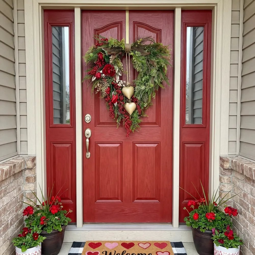 ❤️ Farmhouse Heart Wreath: Gold Bells, Red Roses & Berries🎉