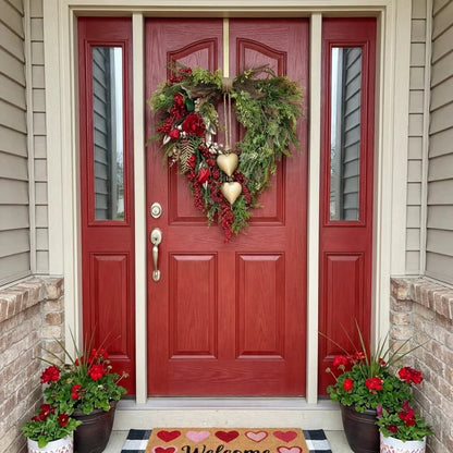 ❤️ Farmhouse Heart Wreath: Gold Bells, Red Roses & Berries🎉