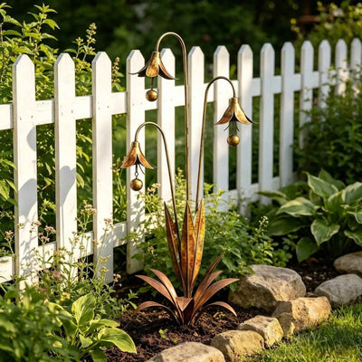 Flame Copper-Tone Garden Sign: Three Blue Bells (with Bells)