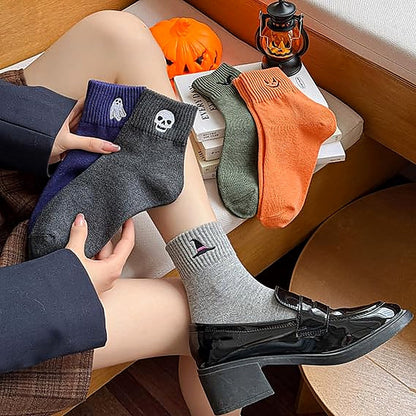 5 Pairs Halloween Embroidered Ankle Socks 🎃