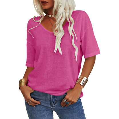 🔥Women's Solid Color V-Neck T-shirt [On Sale & Quick Ship!]