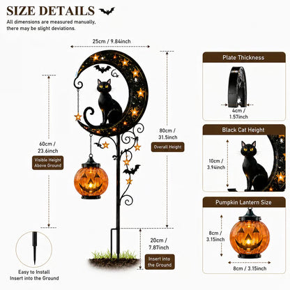 🎃 Solar Black Cat & Pumpkin Moon Garden Stake Light 🐈‍⬛– Magical Halloween Yard Décor