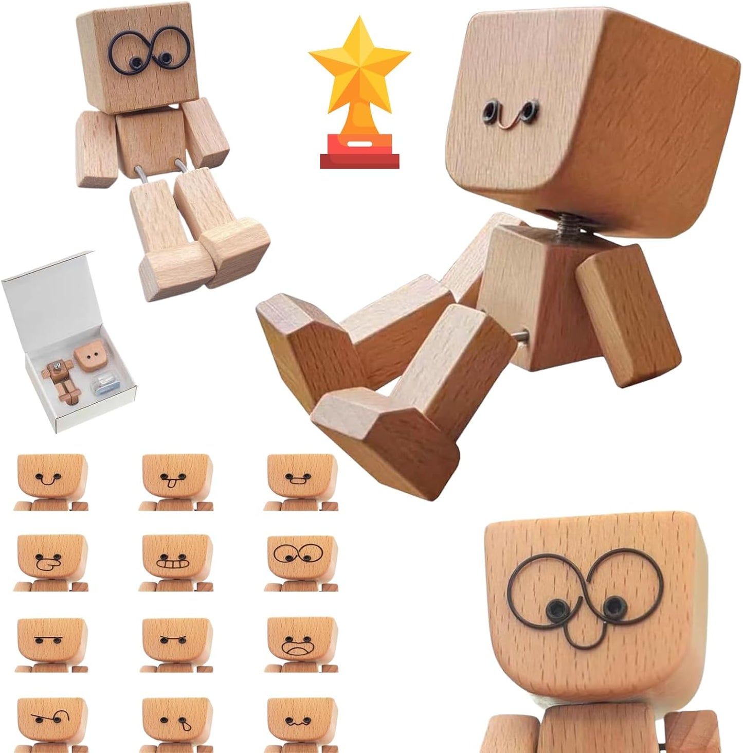 🔥Last Day 50% OFF - Shaking Feet Wooden Doll - Sways with 12 Pcs Magnetic Expressions