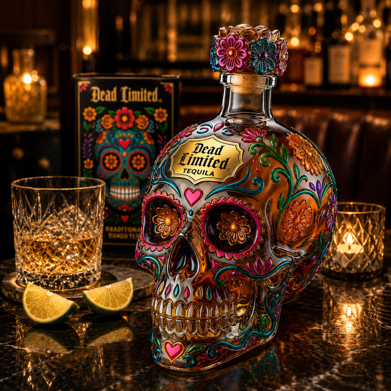 🔥Limited Edition 50% OFF 🍷Day of the Dead Limited Edition Tequila Skull Glass Bottle