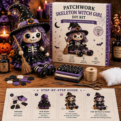 🔥HOT SALE 49% OFF🎃🧙‍♀️Patchwork Skeleton Witch Girl DIY Kit👻🦴🎃  – Handmade Halloween Wall & Door Décor