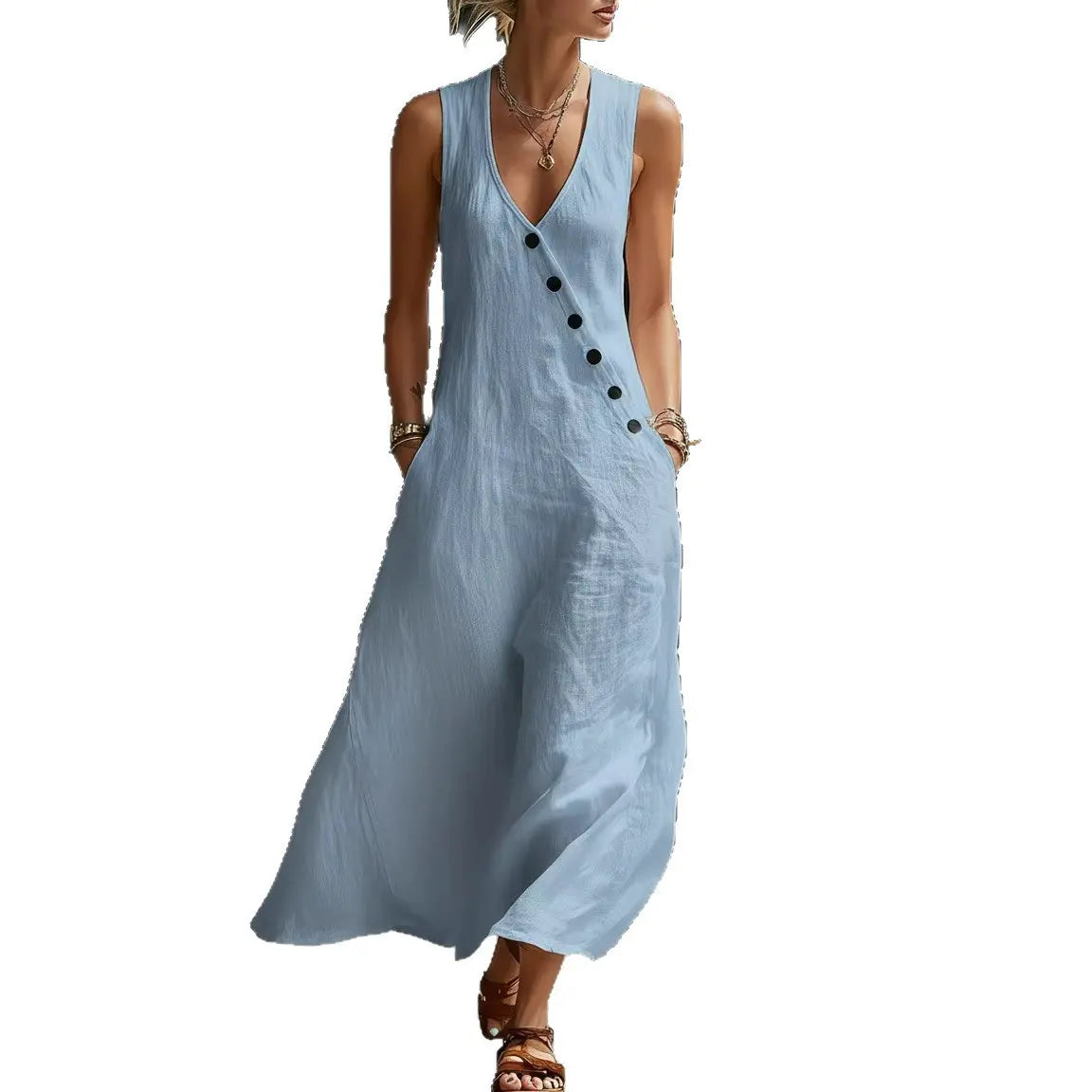 🌈New In 50% OFF🌟| Boho Linen Maxi Dress👗 - Perfect for Beach, Vacation & Brunch!