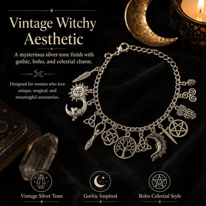 🌙 Vintage Witchy Charm Bracelet – Mystical Celestial Jewelry For Everyday Magic
