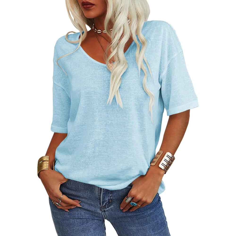 🔥Women's Solid Color V-Neck T-shirt [On Sale & Quick Ship!]