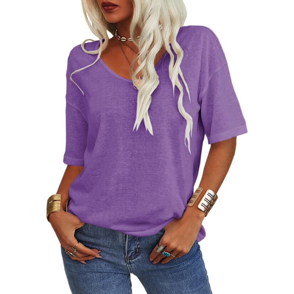 🔥Women's Solid Color V-Neck T-shirt [On Sale & Quick Ship!]